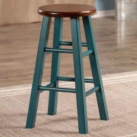 Winsome Wood Ivy Model Name Stool, Rustic Teal/Walnut 13.6X13.6X29.1