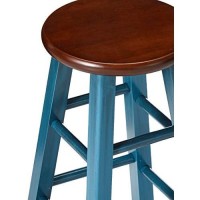 Winsome Wood Ivy Model Name Stool Rustic Teal/Walnut 13.4X13.4X24.2
