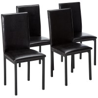 Roundhill Furniture Noyes Faux Leather Metal Frame Dining Chair, Set Of 4, Black