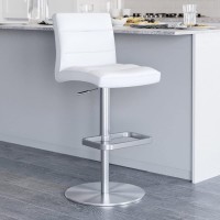 Zuri Furniture Modern Adjustable Height White Lush Bar Stool With Brushed Round Flat Base