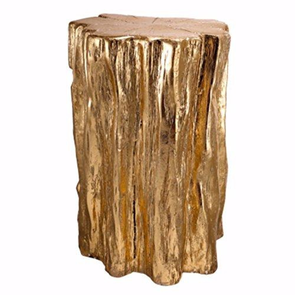 Benjara Nature Inspired Tree Trunk Metal Stool, Gold