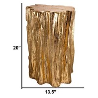 Benjara Nature Inspired Tree Trunk Metal Stool, Gold