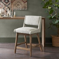 Ink+Ivy Boomerang 36.25 Counter Height Barstool With Backrest Modern Solid Wood, Upholstered Foam Seat, Faux Linen Pub Chair, Light Grey