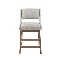 Ink+Ivy Boomerang 36.25 Counter Height Barstool With Backrest Modern Solid Wood, Upholstered Foam Seat, Faux Linen Pub Chair, Light Grey