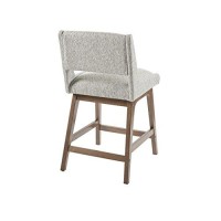 Ink+Ivy Boomerang 36.25 Counter Height Barstool With Backrest Modern Solid Wood, Upholstered Foam Seat, Faux Linen Pub Chair, Light Grey