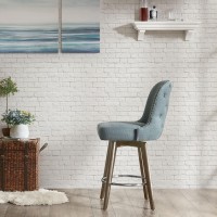 Madison Park Kobe Counter Height Swivel Barstool Modern Solid Wood, Upholstered Foam Seat, Blue Pub Stool, 255 Inch