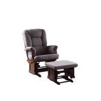 Benzara 2 Piece Aeron Glider Chair & Ottoman Brown And Grey