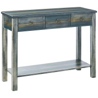 Benzara Glancio Beautiful Console Table, Antique Oakteal Blue
