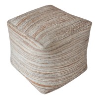 My Swanky Home Soft Striped Golden Brown Beige Pouf Natural Hemp Cube Seat Square Earth Tones