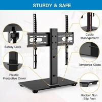 Perlesmith Universal Tv Stand - Table Top Tv Stand For 32-55 Inch Lcd Led Tvs - Height Adjustable Tv Base Stand With Tempered Glass Base & Wire Management, Vesa 400X400Mm