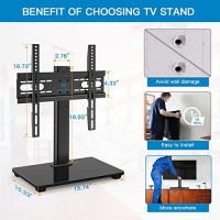 Perlesmith Universal Tv Stand - Table Top Tv Stand For 32-55 Inch Lcd Led Tvs - Height Adjustable Tv Base Stand With Tempered Glass Base & Wire Management, Vesa 400X400Mm