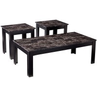 Benzara Impressive 3 Piece Occasional Table Set With Marble Top, Black