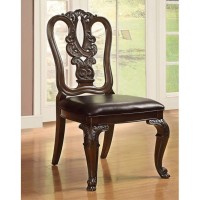 Benzara Set Of Two Brown Bellagio Traditional Wooden Carving Side Chair