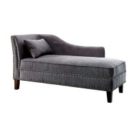 Benjara Benzara Still Water Contemporary Linen-Like Fabric Chaise With Pillow, Gray, One,