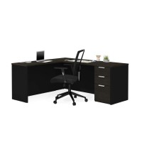 Bestar Pro-Concept Plus L-Shaped Desk With Pedestal, Deep Grey & Black
