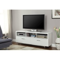 Benjara Stunning Tv Console With With Chrome Legs, One, White