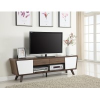 Benzara Glittering Two-Tone Mid-Century Modern Tv Stand, One, White/Brown