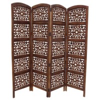 Tup The Urban Port 148948 Handmade Foldable 4-Panel Wooden Partition Screenroom Divider, Brown