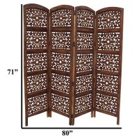 Tup The Urban Port 148948 Handmade Foldable 4-Panel Wooden Partition Screenroom Divider, Brown