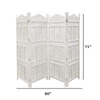 The Urban Port Homeroots Antique 4 Panel Handcrafted Wooden Room Partitions, White (Upt-148945)