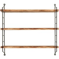 Mygift 23-Inch Modern Floating Shelves Industrial Metal And Rustic Burnt Brown Wood Adjustable Wall Mounted 3-Tier Display Shelf Unit Rack