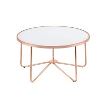Benzara 18 Inch Round Coffee Table With Frosted Glass Top, One Size, Rose Gold