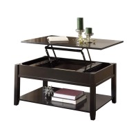 Benzara 19 Inch Lift Top Cocktail Table With Bottom Shelf, One Size, Black
