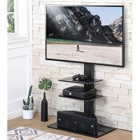 Fitueyes Swivel Floor Tv Stand With Mount For Tvs 37 43 50 55 60 65 70 75 Inch Lcd Led Flatcurved Screens Universal Swivel Televisions Tv Mount Stand For Bedroom Living Room Black Tempered Glass Base
