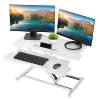Techorbits Standing Desk Converter - 37 Inch Adjustable Sit To Stand Up Desk Workstation, Mdf Wood, Ergonomic Desk Riser With Keyboard Tray, Desktop Riser For Home Office Computer Laptop, White 37