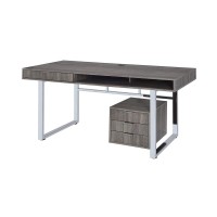 Benzara Contemporary Office Desk With Smooth Finish Gray And Silver
