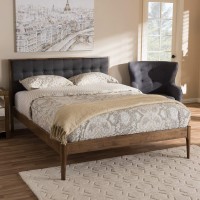 Jupiter Gray Fabric Button-Tufted Queen Platform Bed