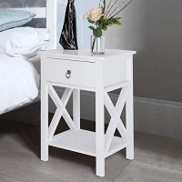 Bonnlo White Nightstand With Drawer And Shelf, Farmhouse Night Stands For Bedrooms Storage, End Table Bed Side Tablenight Stand With Rustic Handle For Small Spaces, Dorm, Kids Room, Living Room