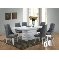 Kings Brand Furniture Milan 7 Piece White Modern Rectangle Dinette Dining Room Table & 6 Grey Vinyl Chairs, 70.9 W X 39.4 D X 30.5 H