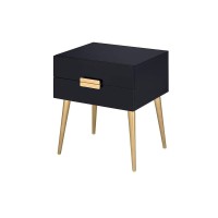 Benzara Wooden End Table, Black And Gold