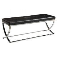 Benzara Leatherette Upholstered Bench With Chrome Finish Black And Silver