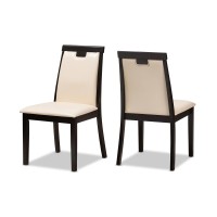 Baxton Studio Evelyn Dining Chair And Dining Chair Beige Faux Leather Upholstered And Dark Brown Finished Dining Chair