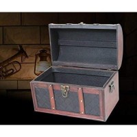 Wooden Leather Round Top Treasure Chest, Decorative Storage Trunk