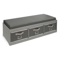 Badger Basket Kids Padded Toy Storage Bench With Cushion And Three Fabirc Bins - Gray