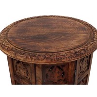 The Urban Port Wooden Hand Carved Folding Accent Coffee Table, Brown