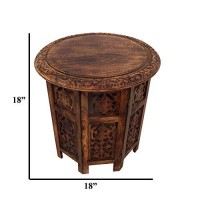 The Urban Port Wooden Hand Carved Folding Accent Coffee Table, Brown