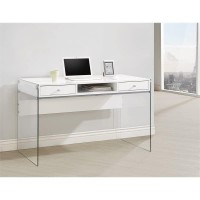 Benzara Contemporary Writing Desk With Glass Sides White And Clear