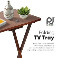 Pj Wood Folding Tv Tray Table & Snack Table With Storage Rack, Dark Mango - 5 Piece Set