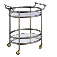 Benzara Oval Metal Serving Cart Clear And Gold One Size