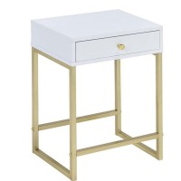 Benzara Side Table, White And Gold