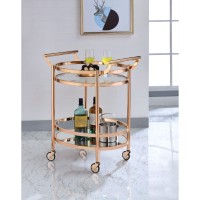 Benzara Serving Cart One Size Clear Glass & Copper