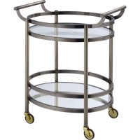 Benzara Oval Metal Serving Cart Clear And Black One Glass & Black