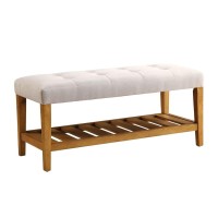 Benzara Tufted Wooden Bench Gray And Brown