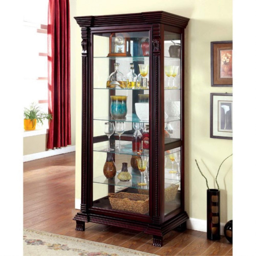 Benjara Brown Benzara Bm137683 Traditional Style Spacious Wood And Glass Cabinet With Rope Twist Details