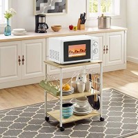 Mr Ironstone 3-Tier Kitchen Bakers Rack Utility Microwave Oven Stand Storage Cart Workstation Shelf(Light Beige Top+White Metal Frame)