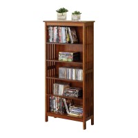 Benjara 5 Tier Wooden Media Shelf With Slatted Side Panels, Brown